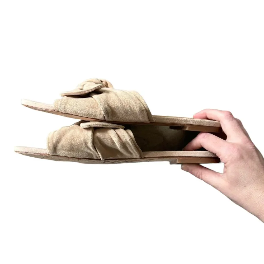 Tory Burch Suede Bow Sandals Beige